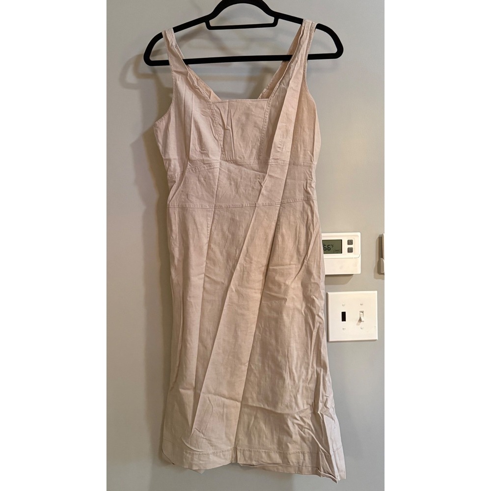 J. Crew Sheath Dress Womens 10 Beige Cotton Spandex Square Neck Minimalist 4516